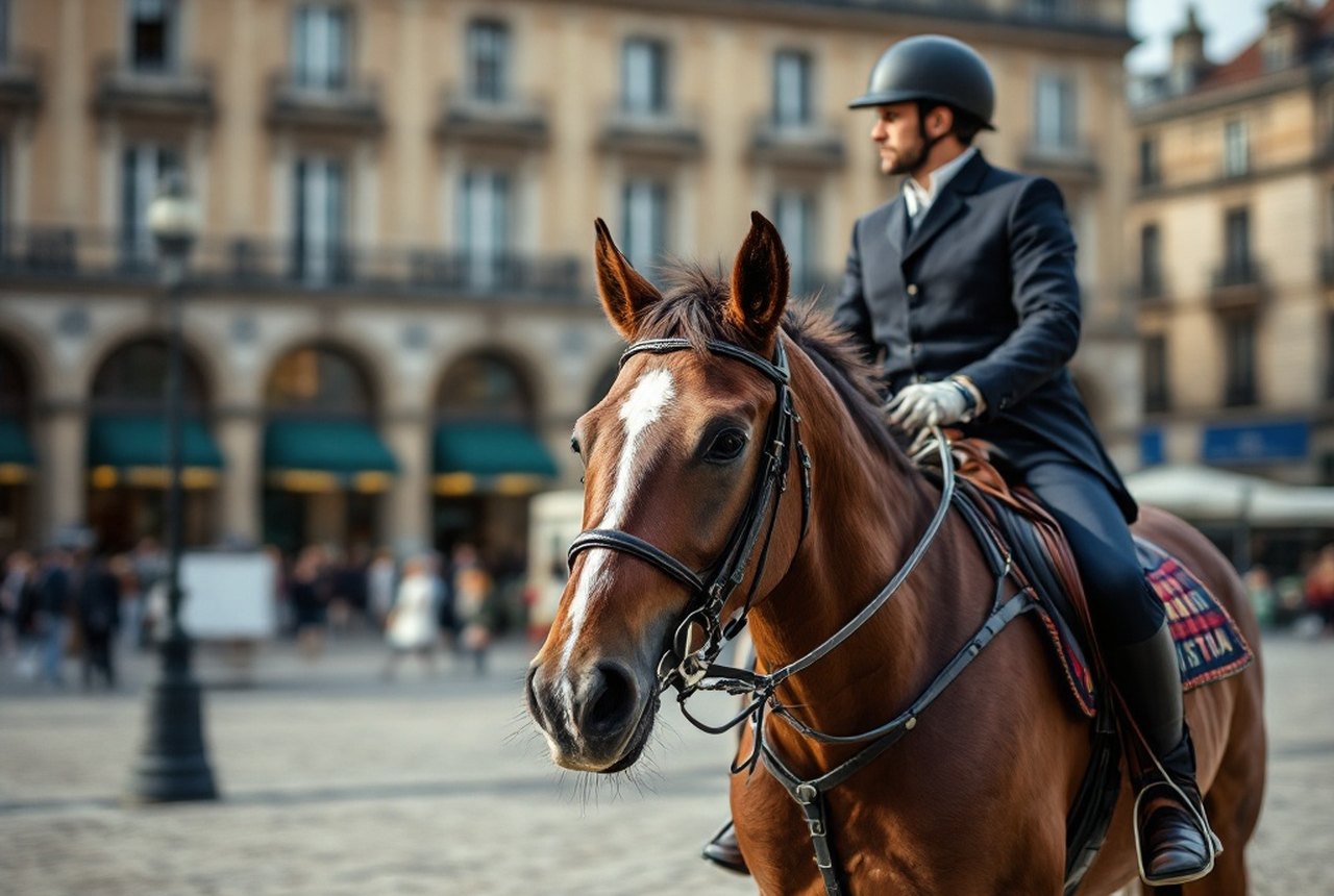 Rider in front of Bordeaux's neoclassical waterfront (Place de la Bourse)