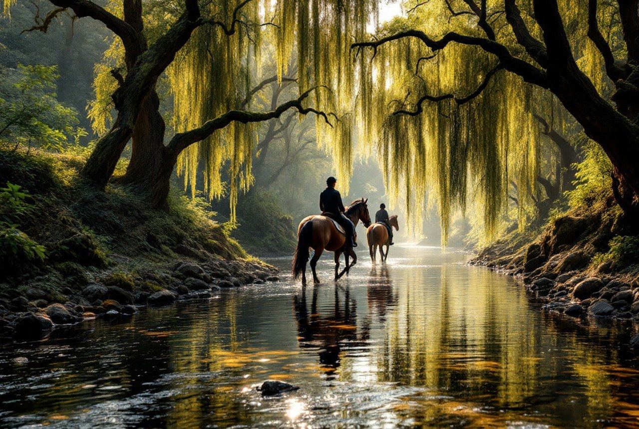 The Leyre river with overhanging trees and amber water