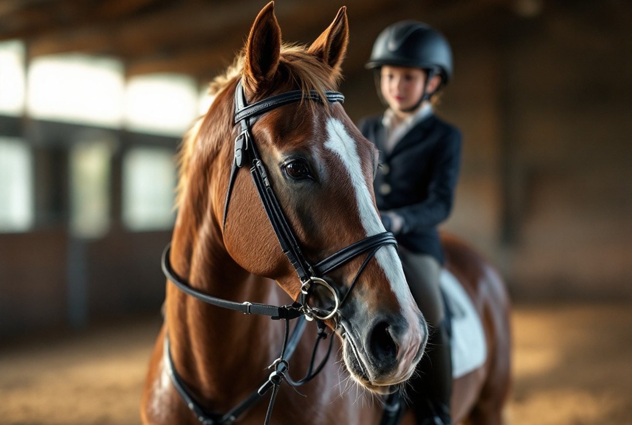 Young rider in dressage tack in a regional arena
