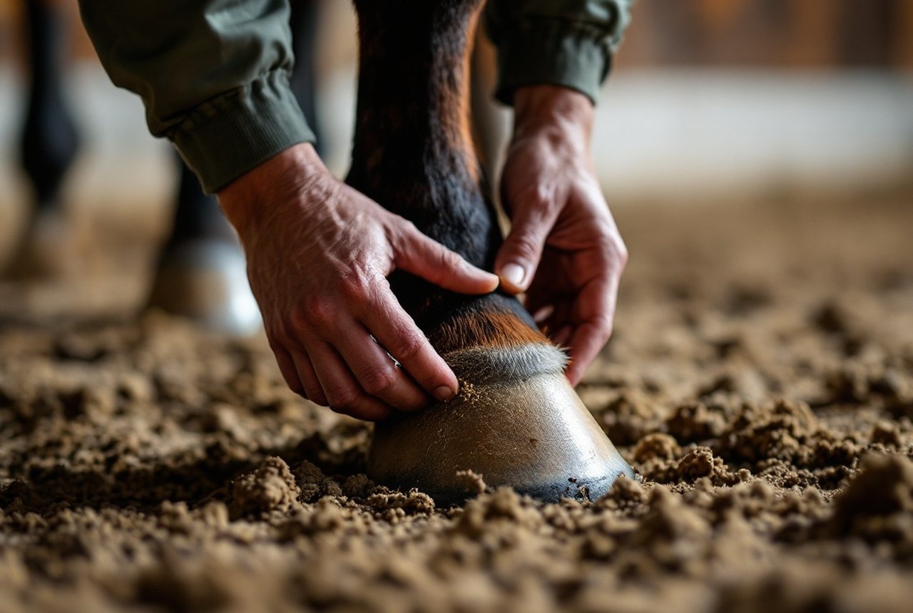 Early-morning stable routine — mucking out a loose box with fresh straw