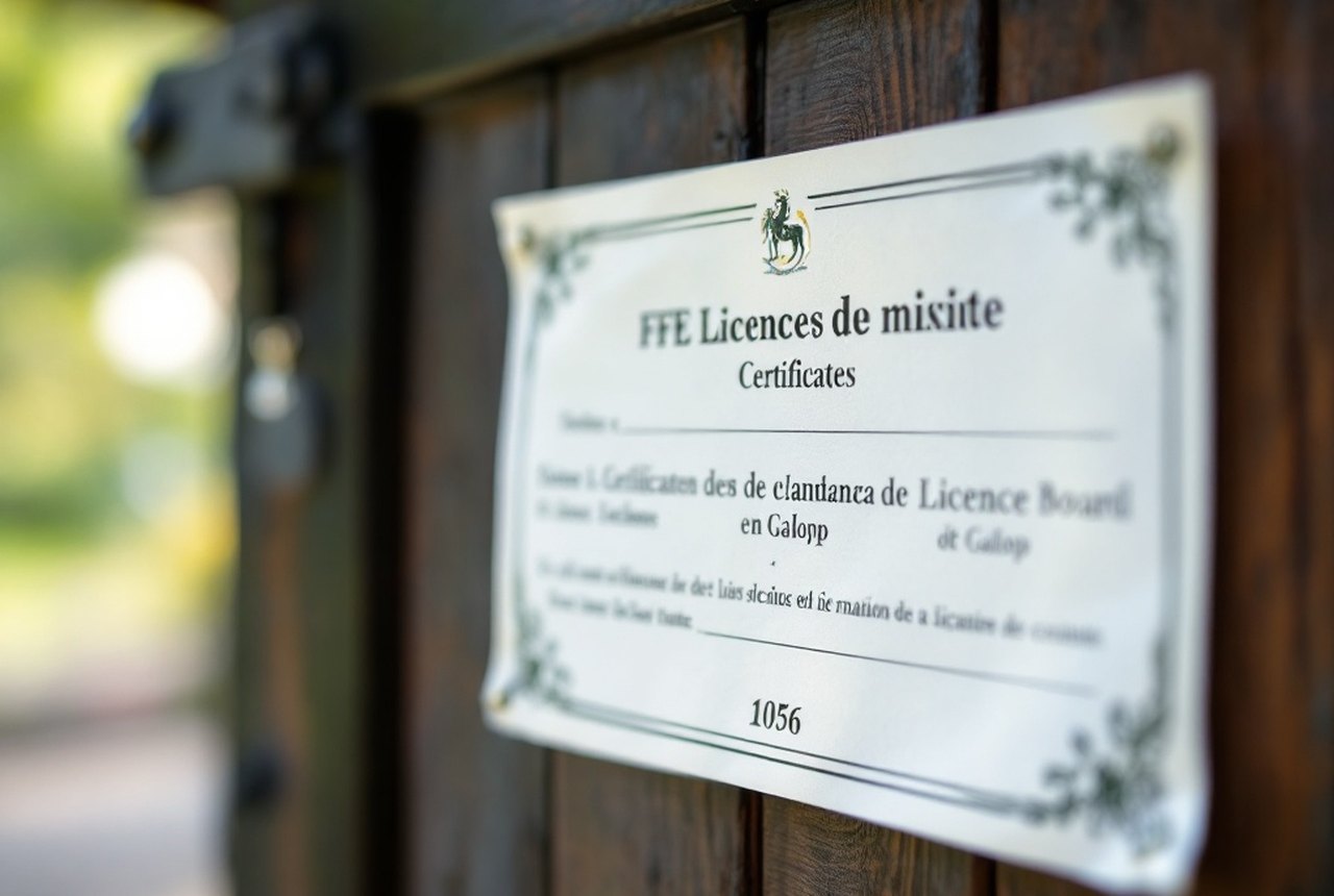 Close-up of an FFE club notice board or licence/Galop certificate